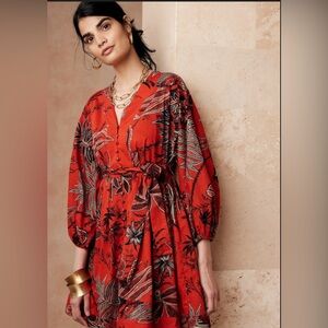 Banana Republic Red and Black Floral Long Sleeve Dress